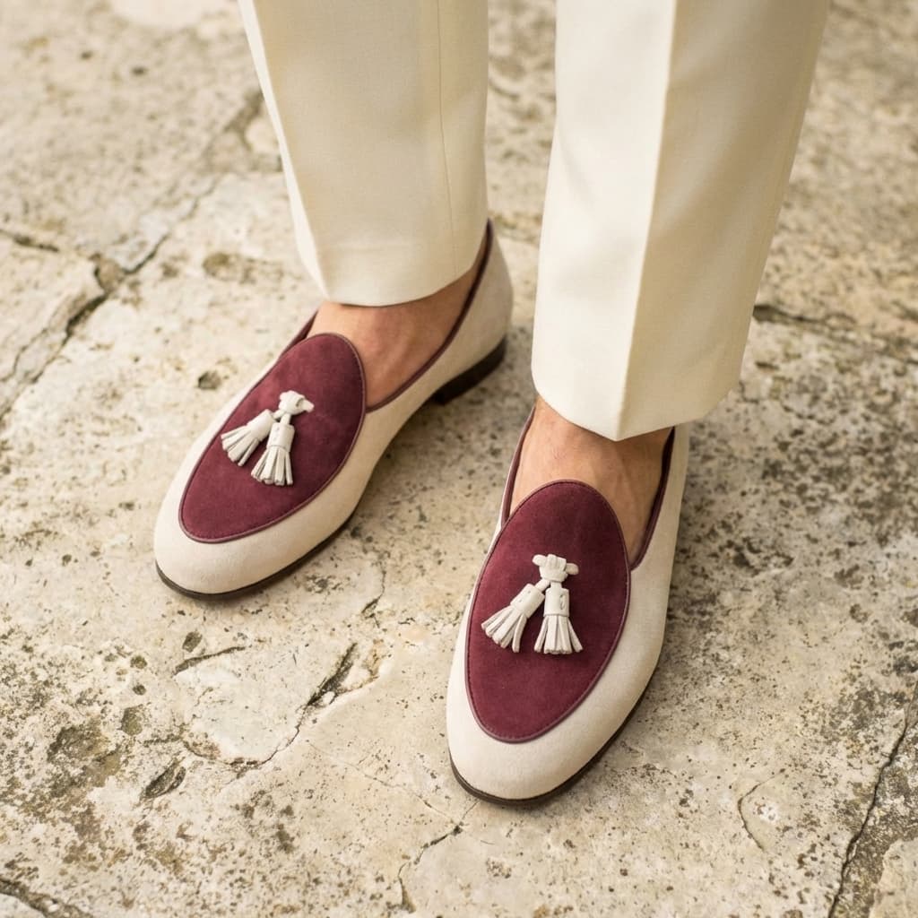 Slipper Belge — Daim Ivoire et Vin