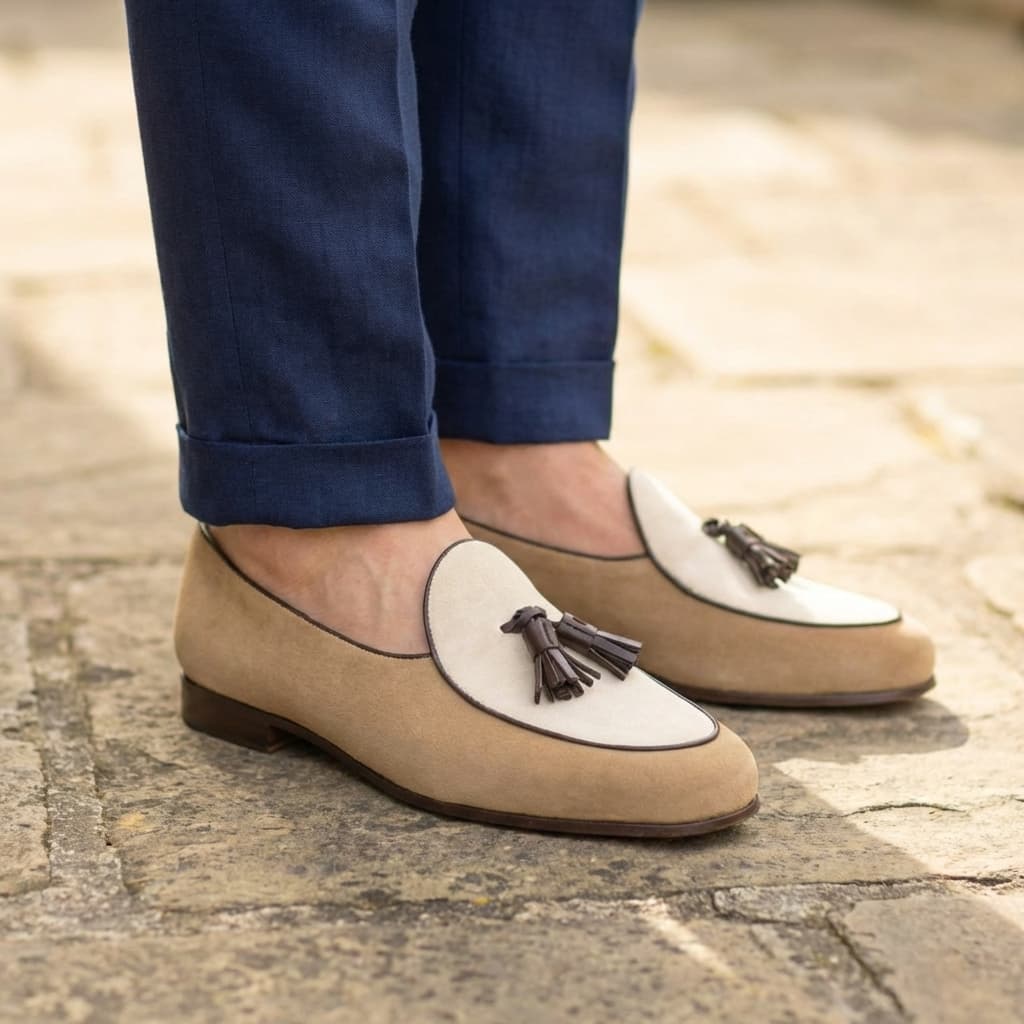 Mocassin — Cognac Box Calf et Daim Brun Moyen