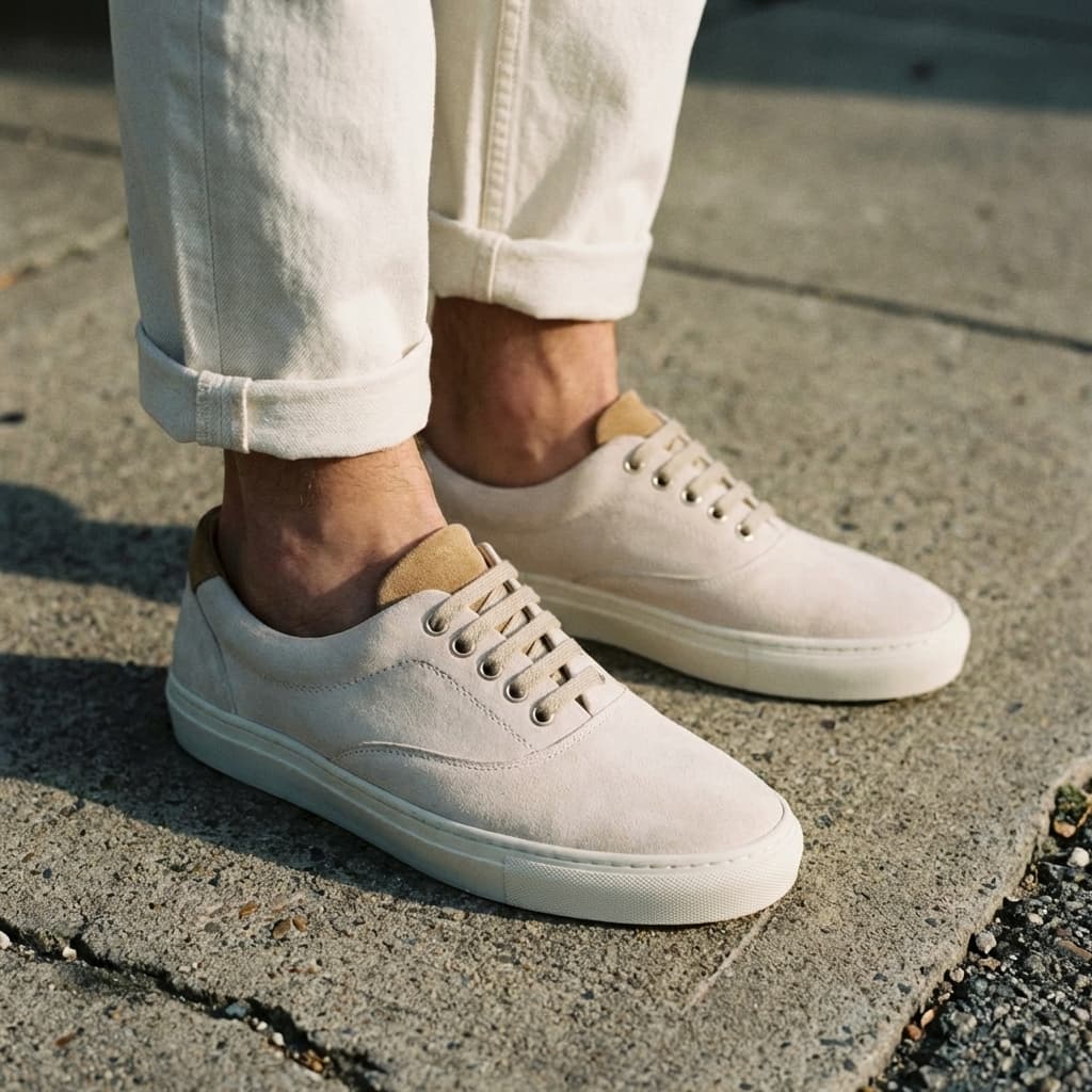 Chaussure Bateau — Daim Camel et Blanc